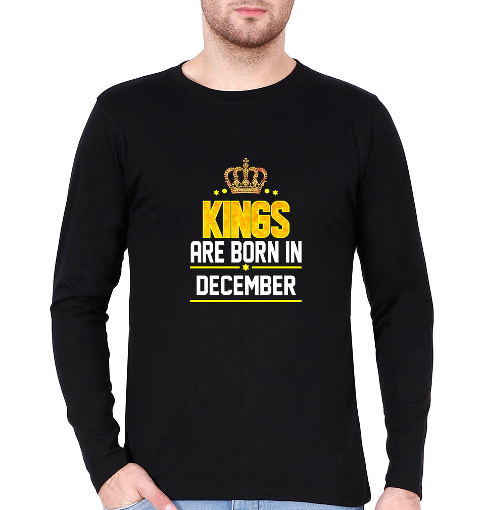Kings Are Born In December Full Sleeves T-Shirt for Men-Black-Ektarfa.online