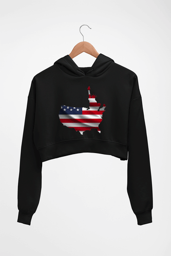 USA America Crop HOODIE FOR WOMEN-Black-Ektarfa.online