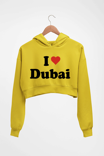 I Love Dubai Crop HOODIE FOR WOMEN-Mustard Yellow-Ektarfa.online