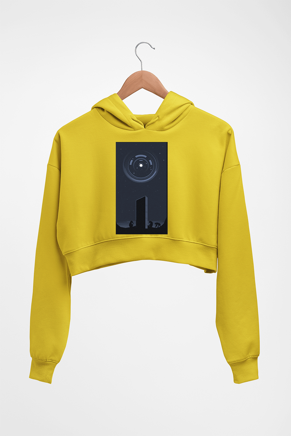 2001 A Space Odyssey Crop HOODIE FOR WOMEN-Mustard Yellow-Ektarfa.online