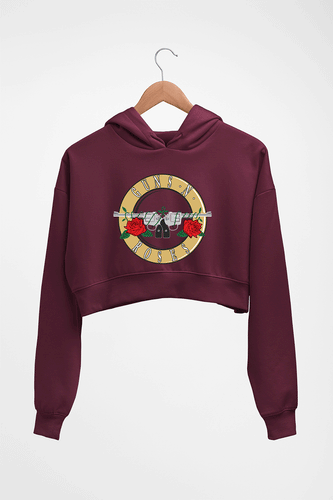 Guns and Roses Crop HOODIE FOR WOMEN-Maroon-Ektarfa.online