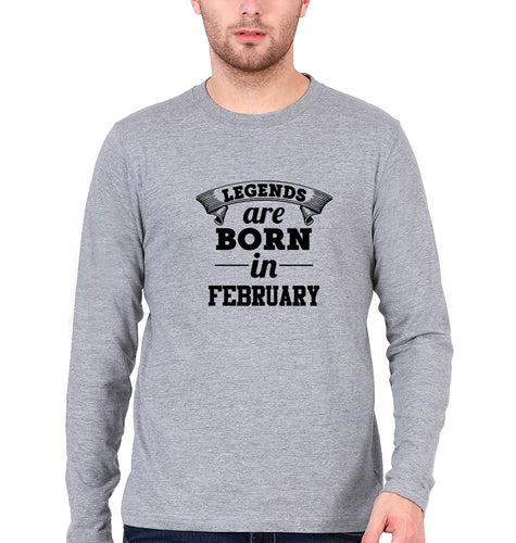 Legends are Born in February Full Sleeves T-Shirt for Men-Grey Melange-Ektarfa.online