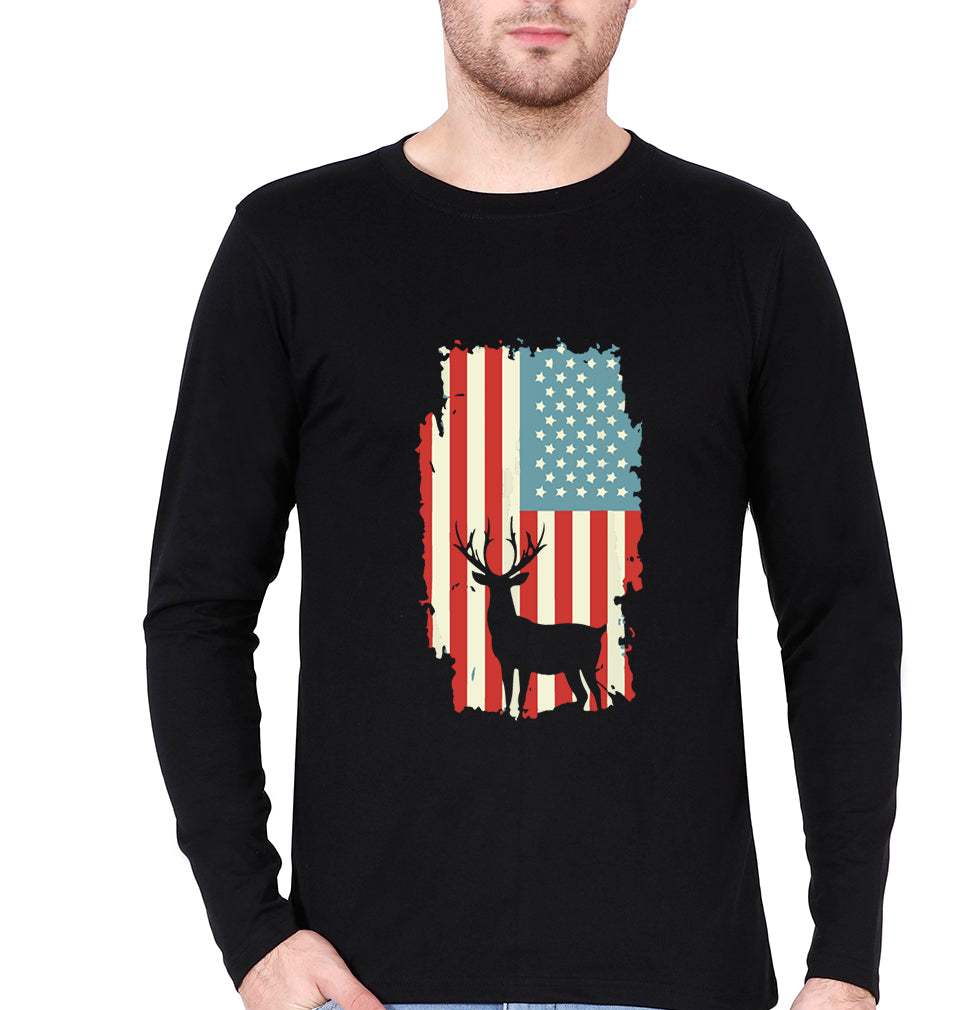 Deer Full Sleeves T-Shirt for Men-BLACK-Ektarfa.online