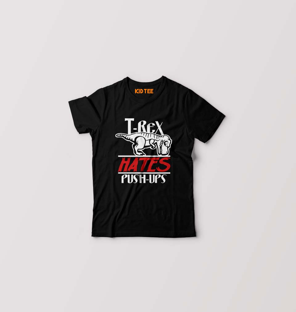 T-Rex Gym Funny Kids T-Shirt for Boy/Girl-0-1 Year(20 Inches)-Black-Ektarfa.online