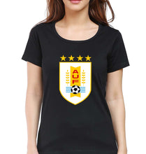 Load image into Gallery viewer, Uruguay Football T-Shirt for Women-XS(32 Inches)-Black-Ektarfa.online
