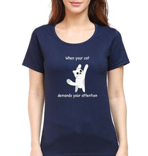 Load image into Gallery viewer, Cat T-Shirt for Women-XS(32 Inches)-Navy Blue-Ektarfa.online
