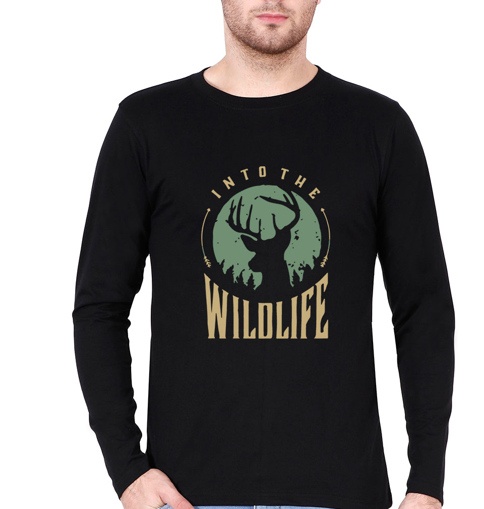 Deer Full Sleeves T-Shirt for Men-BLACK-Ektarfa.online