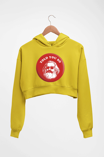 Karl Marx Crop HOODIE FOR WOMEN-Mustard Yellow-Ektarfa.online