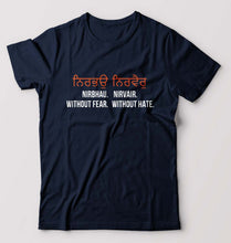 Load image into Gallery viewer, Nirbhau Nirvair T-Shirt for Men-S(38 Inches)-Navy Blue-Ektarfa.online
