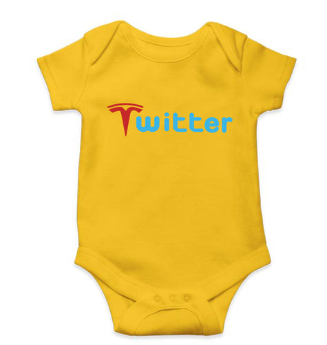 Elon Musk Twitter x Tesla Kids Romper For Baby Boy/Girl-0-5 Months(18 Inches)-Yellow-Ektarfa.online