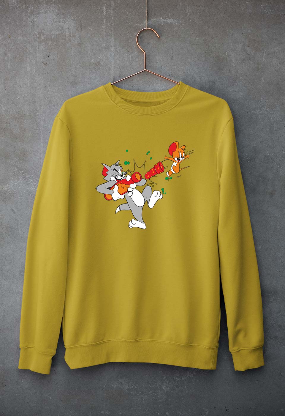 Tom and Jerry Unisex Sweatshirt for Men/Women-S(40 Inches)-Mustard Yellow-Ektarfa.online