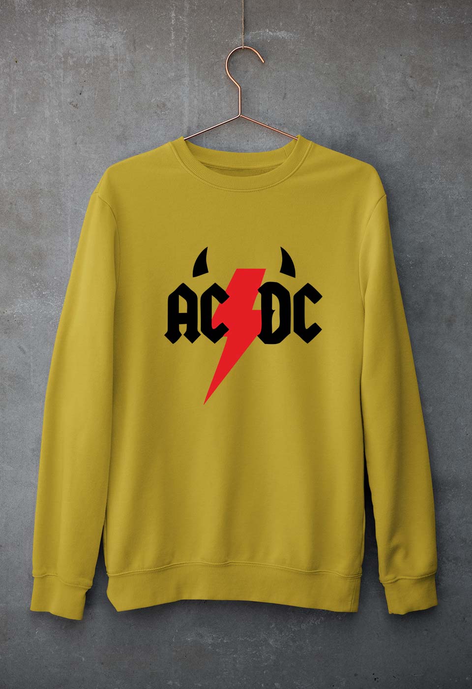 ACDC Unisex Sweatshirt for Men/Women-S(40 Inches)-Mustard Yellow-Ektarfa.online