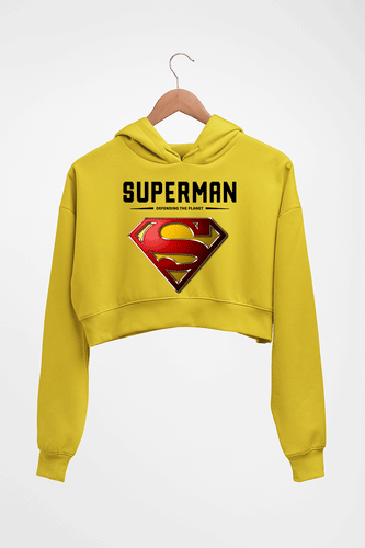 Superman Superhero Crop HOODIE FOR WOMEN-Mustard Yellow-Ektarfa.online
