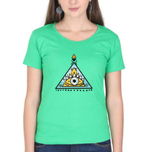 Load image into Gallery viewer, Psychedelic Triangle eye T-Shirt for Women-XS(32 Inches)-Flag Green-Ektarfa.online
