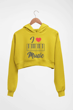 Load image into Gallery viewer, Love Music Piano Crop HOODIE FOR WOMEN-Mustard Yellow-Ektarfa.online
