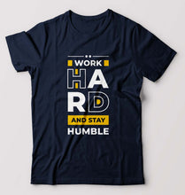 Load image into Gallery viewer, Work Hard T-Shirt for Men-S(38 Inches)-Navy Blue-Ektarfa.online
