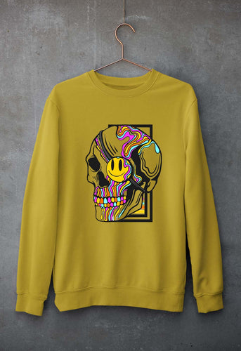 Trippy Psychedelic Skull Emoji Unisex Sweatshirt for Men/Women-Mustard Yellow-Ektarfa.online