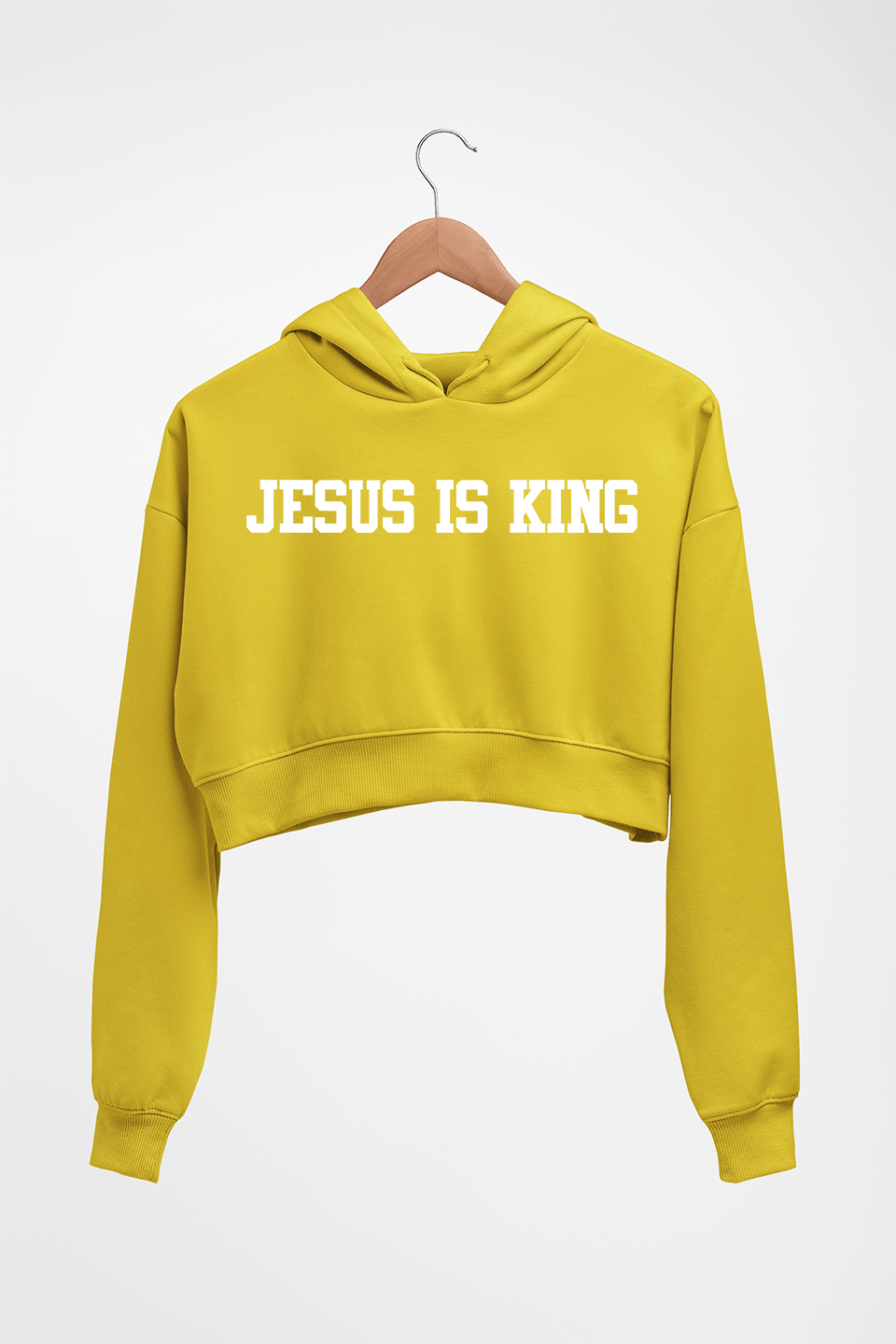 Jesus is King Crop HOODIE FOR WOMEN-Mustard Yellow-Ektarfa.online