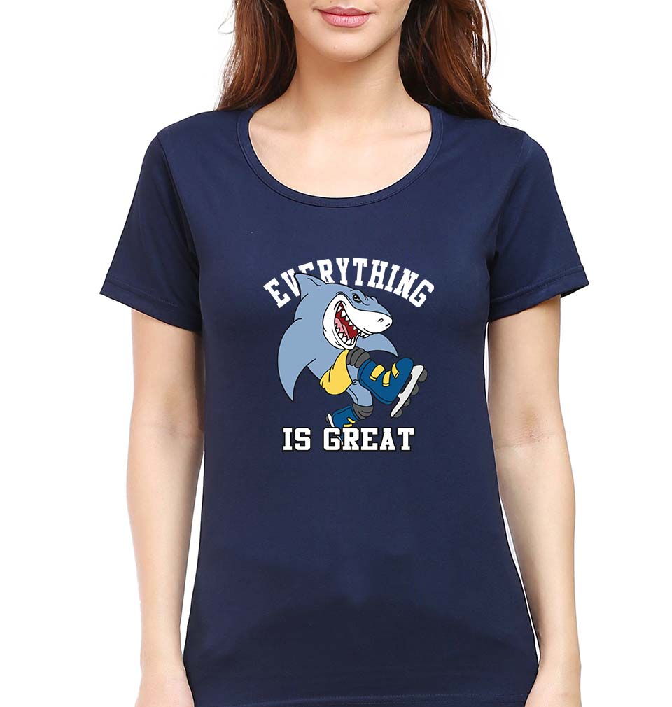 Shark T-Shirt for Women-XS(32 Inches)-Navy Blue-Ektarfa.online