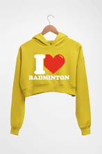 Load image into Gallery viewer, I Love Badminton Crop HOODIE FOR WOMEN-Mustard yellow-Ektarfa.online
