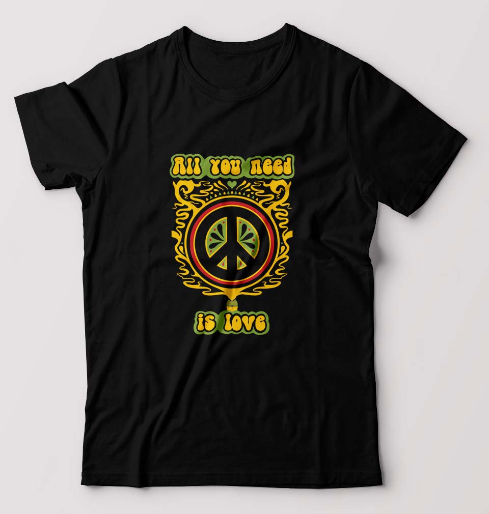 Psychedelic Love T-Shirt for Men-S(38 Inches)-Black-Ektarfa.online