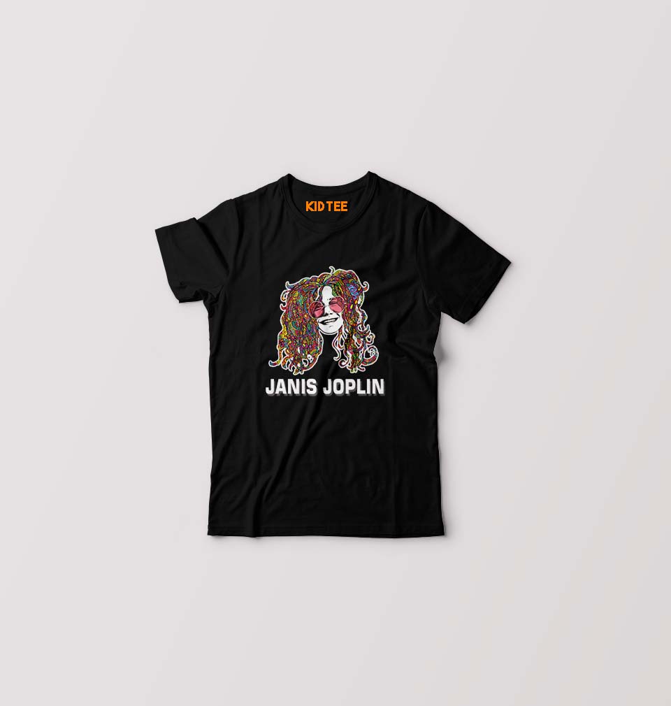 Janis Joplin Kids T-Shirt for Boy/Girl-Black-Ektarfa.online