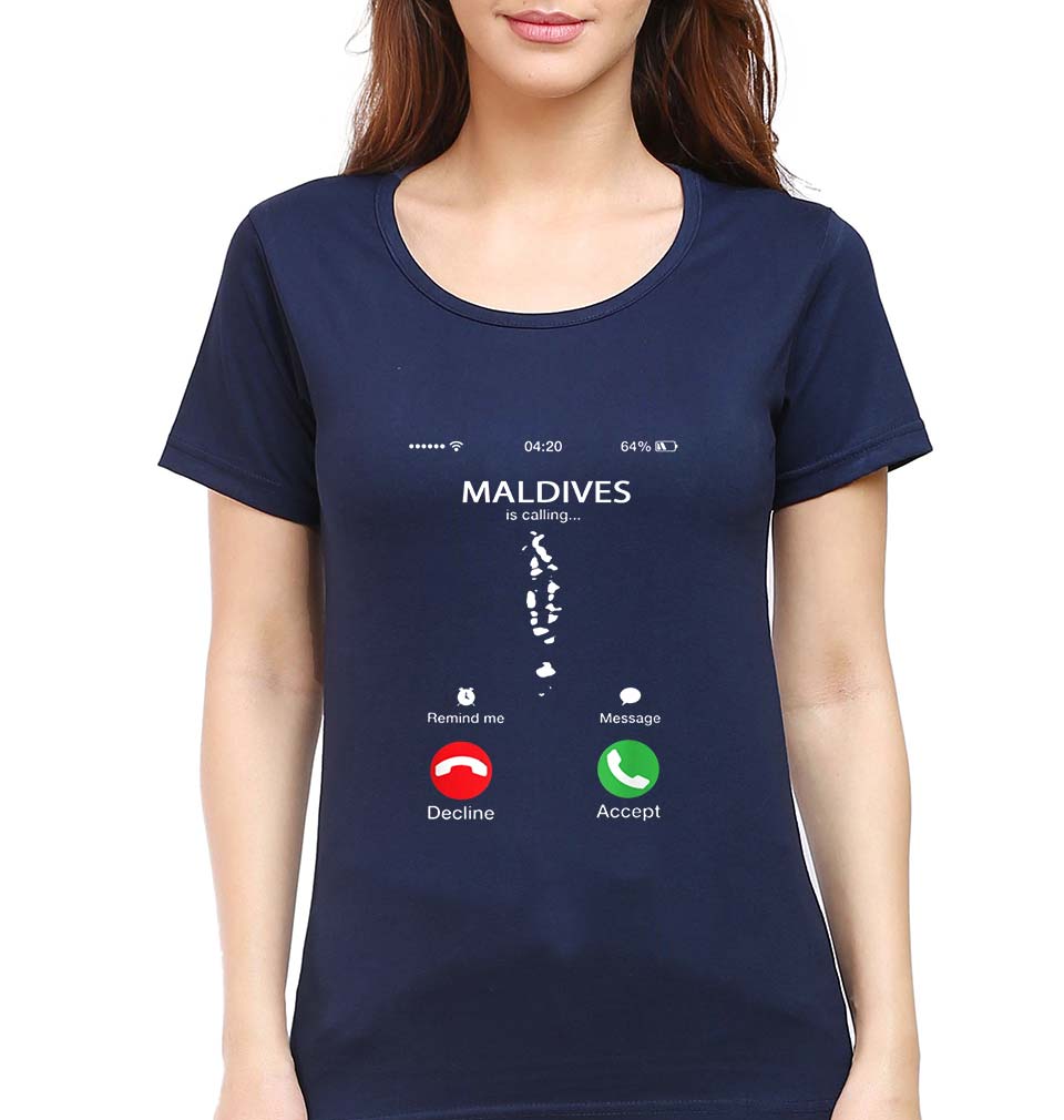 Maldives Calling T-Shirt for Women-Navy Blue-Ektarfa.online