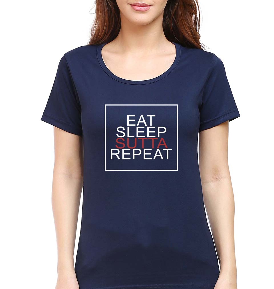 Sutta Cigarette T-Shirt for Women-XS(32 Inches)-Navy Blue-Ektarfa.online