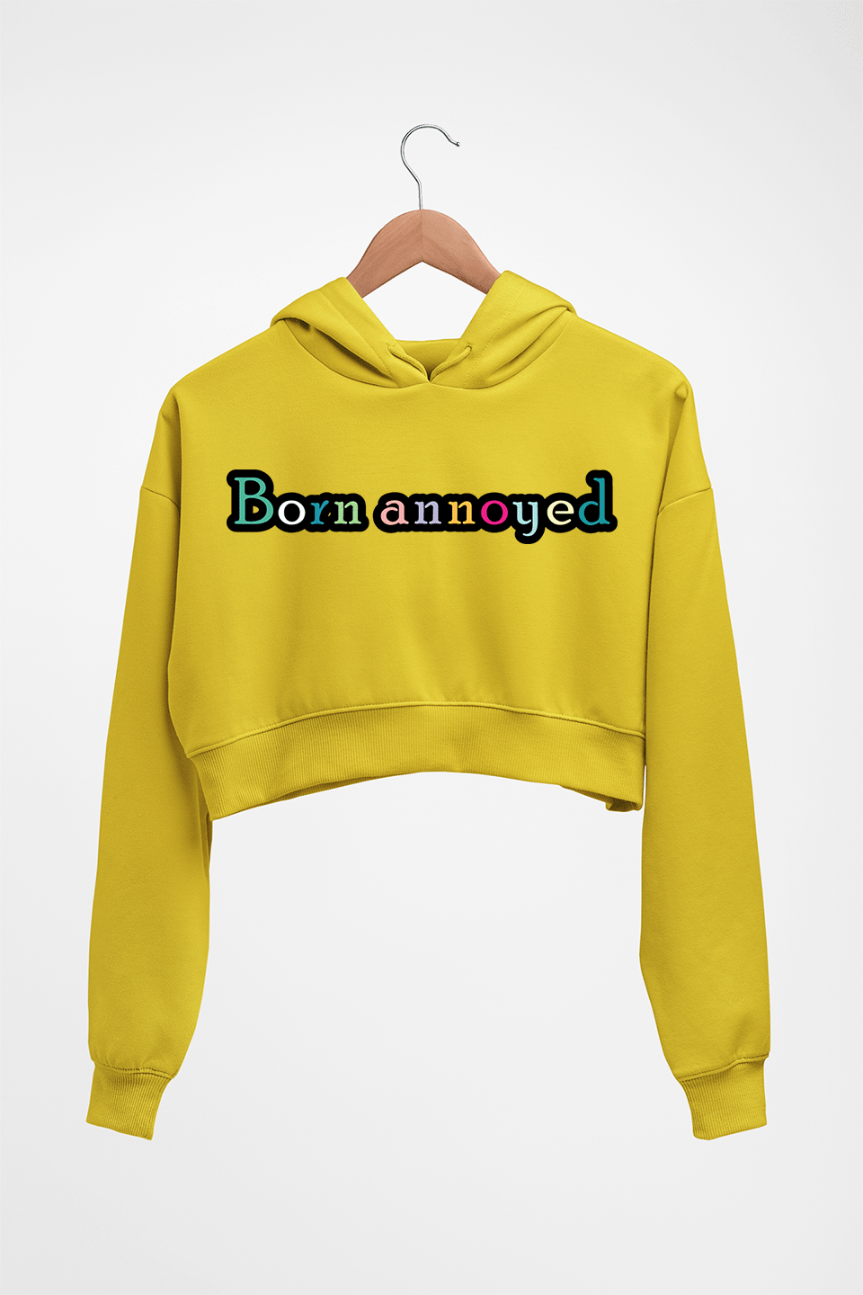 Born Annoyed Crop HOODIE FOR WOMEN-Mustard Yellow-Ektarfa.online