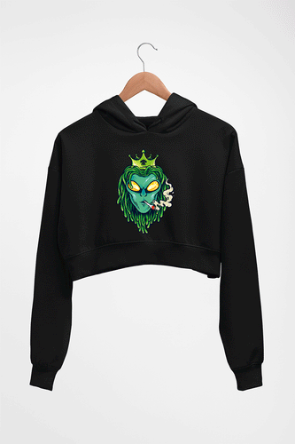 Weed Monster Crop HOODIE FOR WOMEN-Black-Ektarfa.online