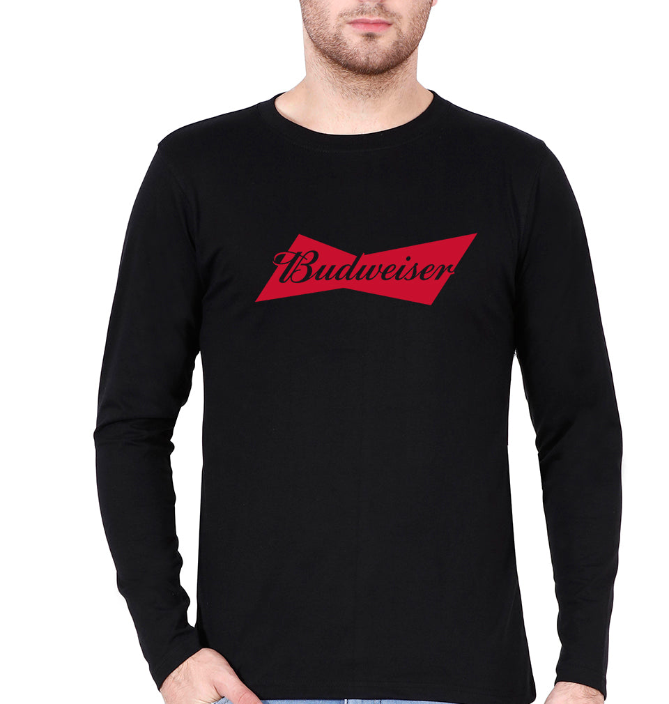 Budweiser Full Sleeves T-Shirt for Men-S(38 Inches)-Black-Ektarfa.online