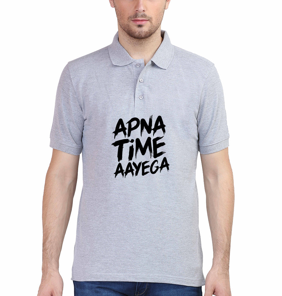 Apna Time Aayega Polo T-Shirt for Men-S(38 Inches)-Grey Melange-Ektarfa.co.in