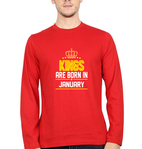 Kings Are Born In January Full Sleeves T-Shirt for Men-Red-Ektarfa.online