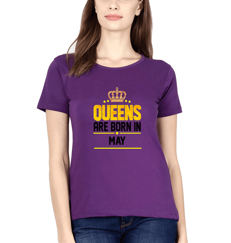 Queens Are Born In May T-Shirt for Women-Purple-Ektarfa.online