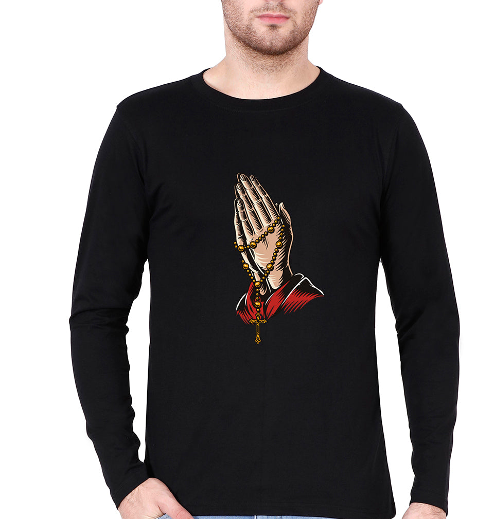 Christian Full Sleeves T-Shirt for Men-S(38 Inches)-Black-Ektarfa.online