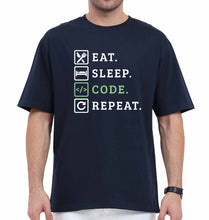 Load image into Gallery viewer, Eat Sleep Code Repeat Oversized T-Shirt for Men-Navy Blue-Ektarfa.online
