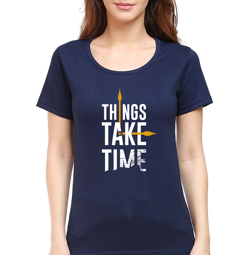 Time T-Shirt for Women-XS(32 Inches)-Navy Blue-Ektarfa.online