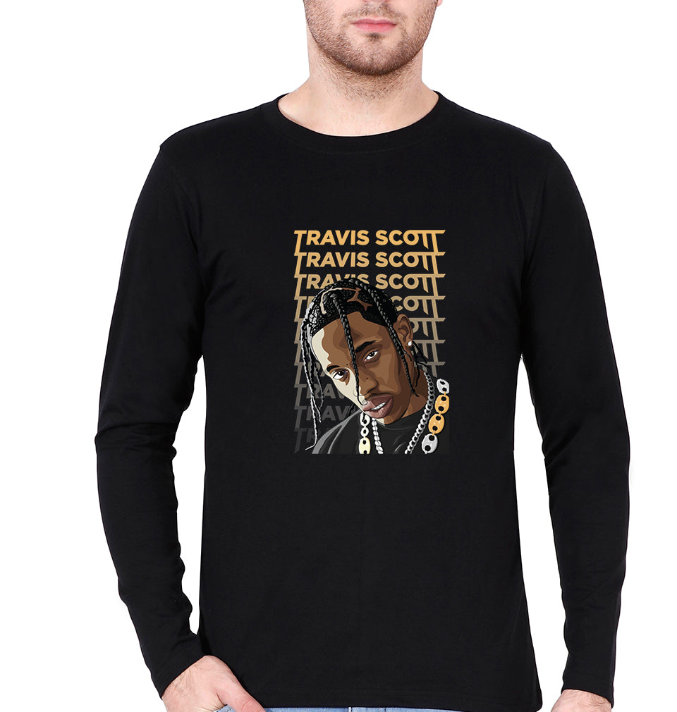 Travis Scott Full Sleeves T-Shirt for Men-S(38 Inches)-Black-Ektarfa.online