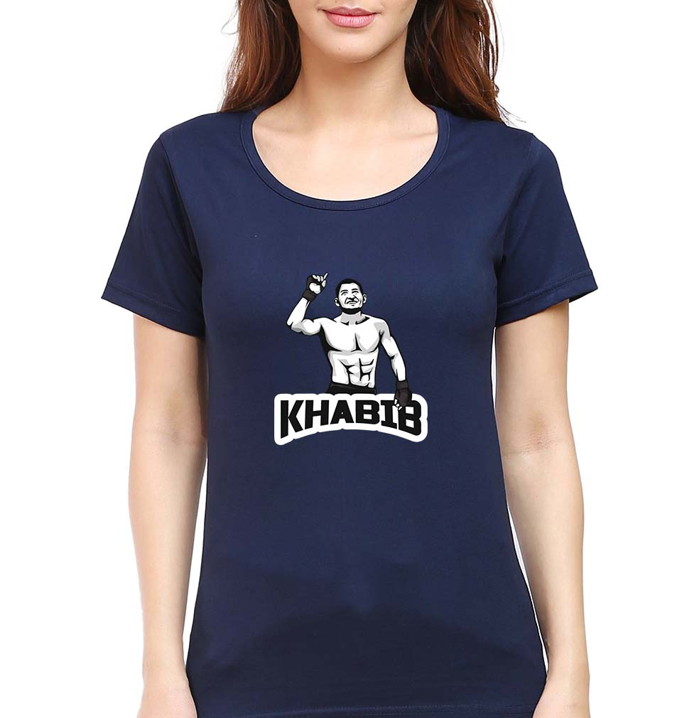 Khabib Nurmagomedov T-Shirt for Women-XS(32 Inches)-Navy Blue-Ektarfa.online