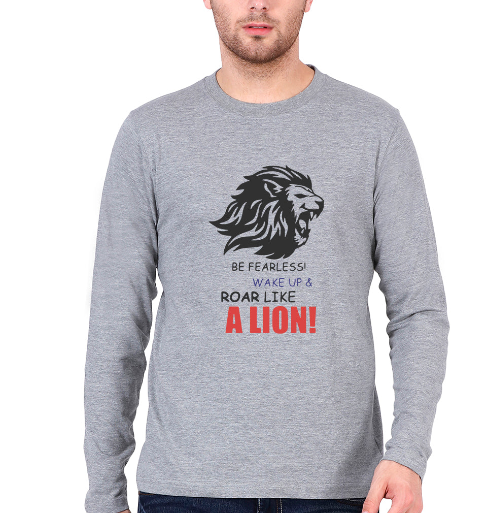 Lion Full Sleeves T-Shirt for Men-Grey Melange-Ektarfa.online