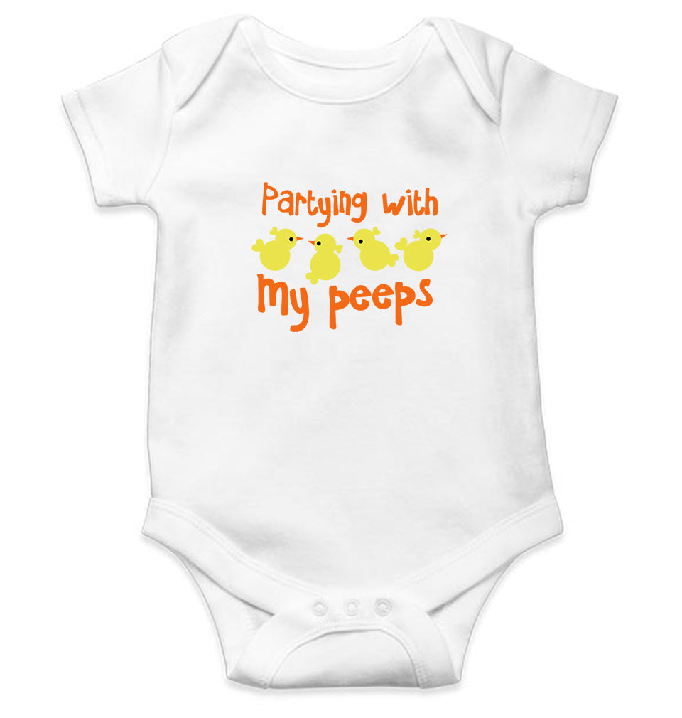 Partying With My Peeps Kids Romper For Baby Boy/Girl-0-5 Months(18 Inches)-White-Ektarfa.online