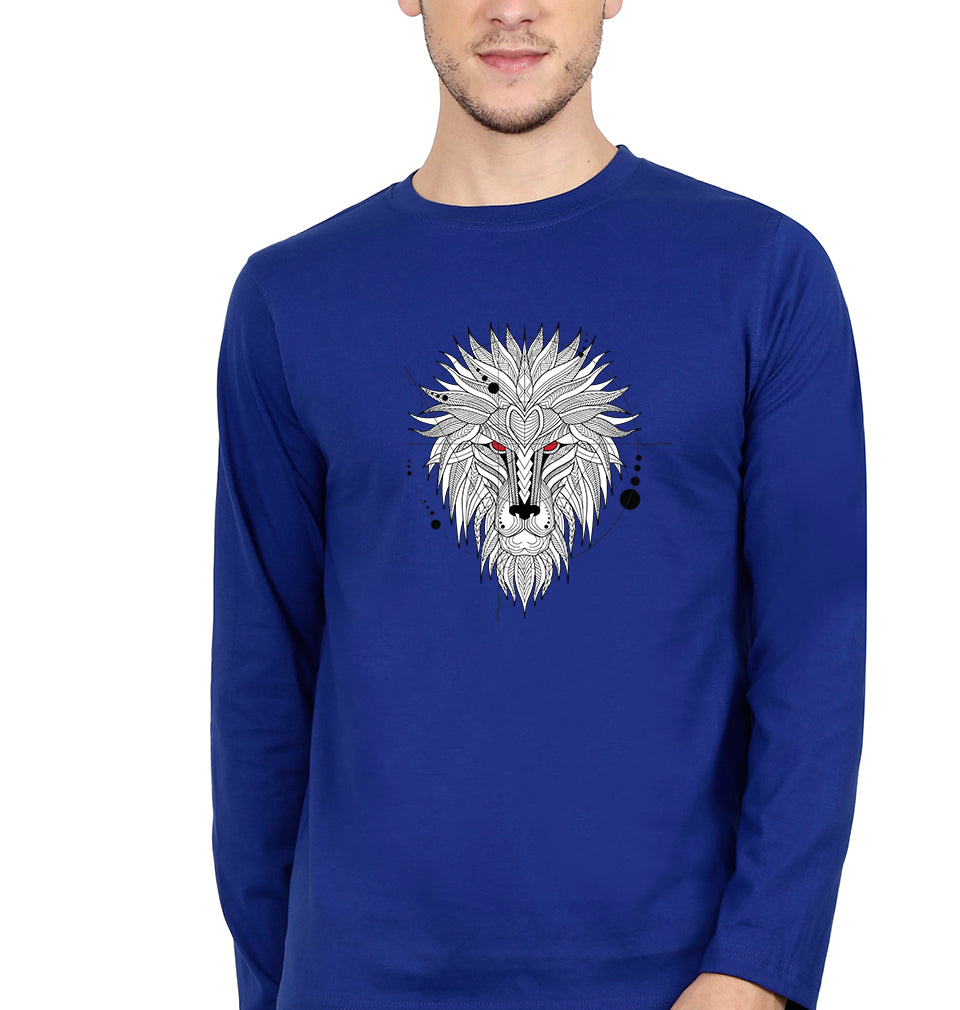 Lion Full Sleeves T-Shirt for Men-S(38 Inches)-Royal Blue-Ektarfa.online
