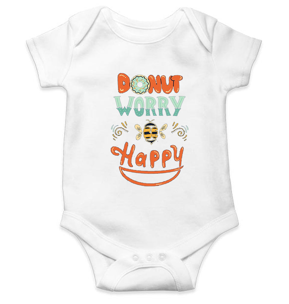 Donut Worry Be Happy Kids Romper For Baby Boy/Girl-0-5 Months(18 Inches)-White-Ektarfa.online