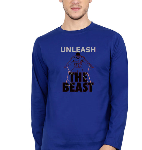 Gym Beast Full Sleeves T-Shirt for Men-Royal Blue-Ektarfa.online