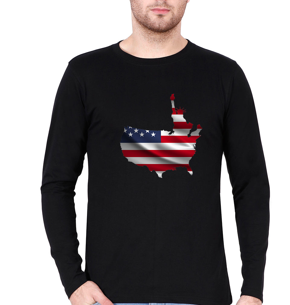 USA America Full Sleeves T-Shirt for Men-Black-Ektarfa.online