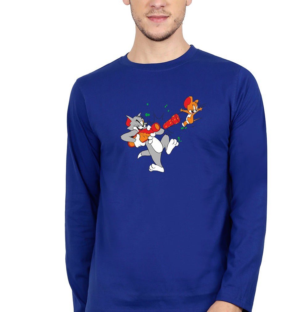 Tom and Jerry Full Sleeves T-Shirt for Men-S(38 Inches)-Royal Blue-Ektarfa.online