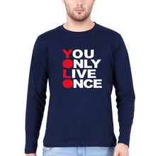 Load image into Gallery viewer, You Live Only Once(YOLO) Full Sleeves T-Shirt for Men-S(38 Inches)-Navy Blue-Ektarfa.online
