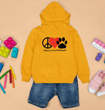 Load image into Gallery viewer, Peace Love Animals Kids Hoodie for Boy/Girl-Mustard Yellow-Ektarfa.online
