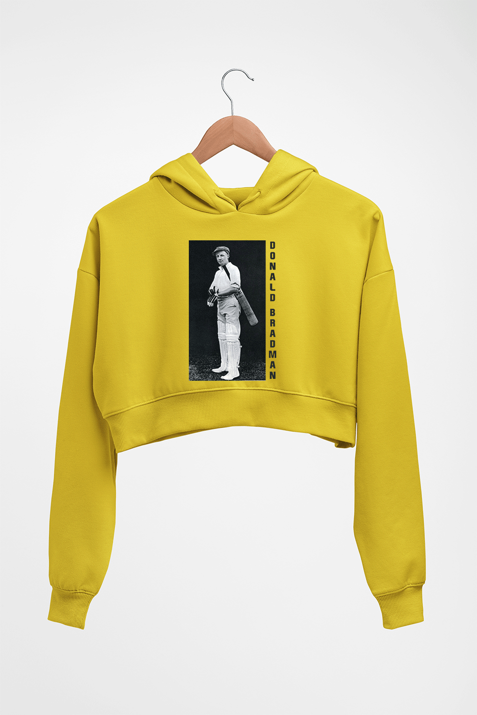 Donald Bradman Crop HOODIE FOR WOMEN-Mustard Yellow-Ektarfa.online
