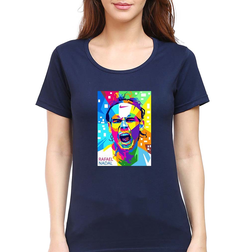 Rafael Nadal (RAFA) T-Shirt for Women-XS(32 Inches)-Navy Blue-Ektarfa.online